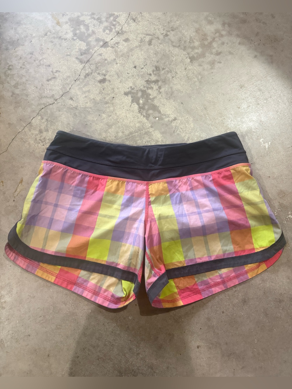 Lululemon Speed Shorts 4” — Neon Pink & Yellow Plaid